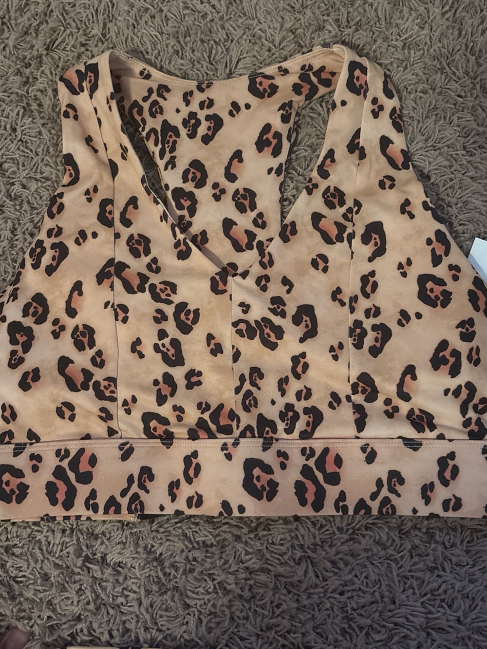 Fabletics Leopard Print V-Neck Sports Bra - Tan & Black
